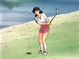 Hentai sweetie lovit căţeluş stil pe the golf câmp