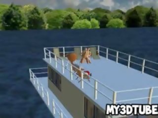 Foxy 3d cartoni bionda miele prende scopata su un barca